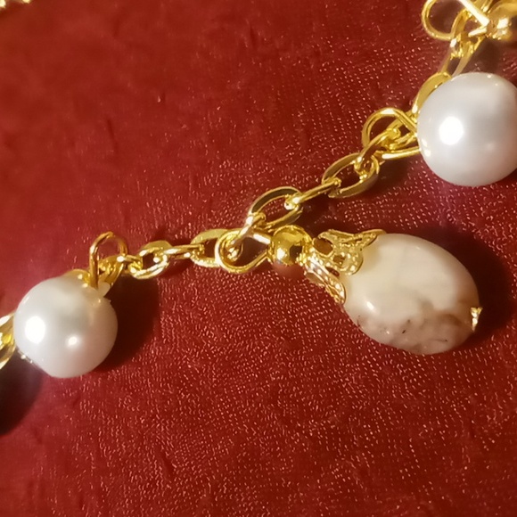 Necklace & earrings marble glass beaded gold tone .16+2 inches long nwt - Picture 6 of 10